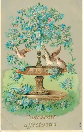 Postcard holiday heart ease souvenit affectueux dove fountain