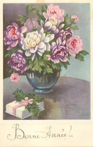 Postcard holiday flower vase gift New Year