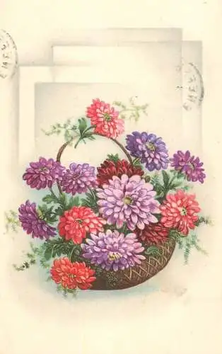 Postcard holiday color flower basket
