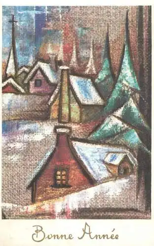 Postcard holiday New Year fantasy village