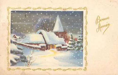 Postcard holiday New Year Christmas winter church