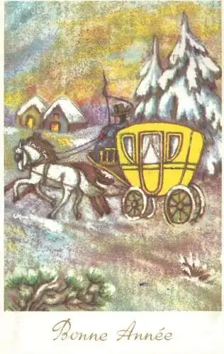 Postcard holiday New year winter carriage horse