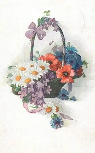 Postcard flower basket daisy