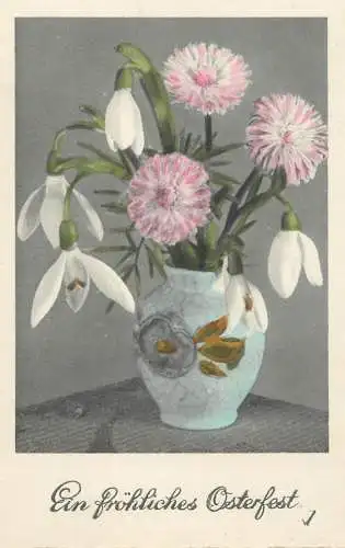 Postcard snow drop  flowers vase Easter