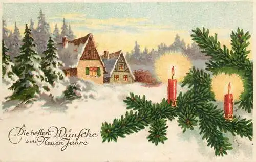 Postcard Christmas scene candle New Year