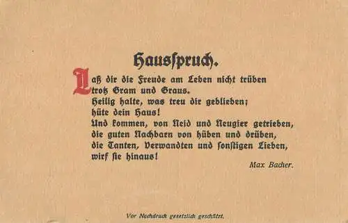 Postcard poem Germany hausfpruch Max Bacher