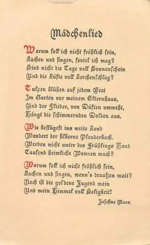 Postcard poem Germany madchenlied