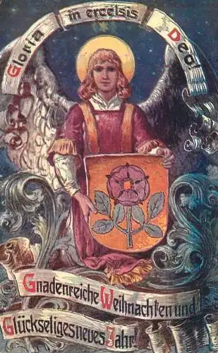 Postcard religious icon holy saint coat of arms