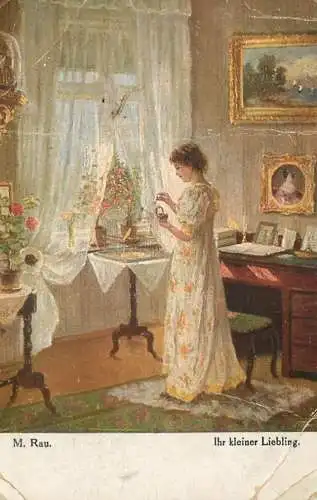 Postcard painting M. Rau ihr kleiner Liebling