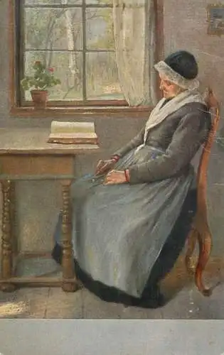 Postcard painting V. Tobler Sonntag nachmittag