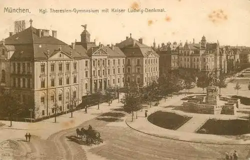 Germany Munchen Konigliche Theresien-Gymnasium mit Kaiser Ludwig-Denkmal