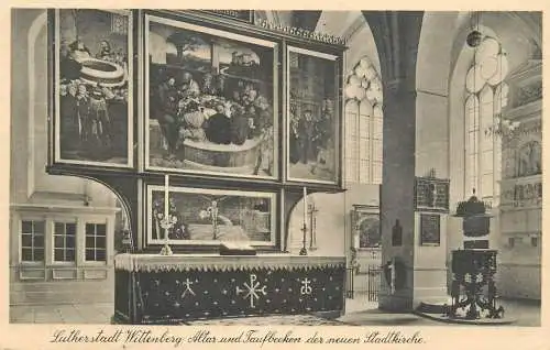 Germany Lutherstadt Wittenberg Altar und Taufbecken der Neuen Stadtkirche