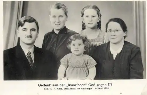 Gedenk aan het "Bouwfonds" God zegne U! Fam. E. A. Graf, Stadskanaal en Groningen Holland 1956