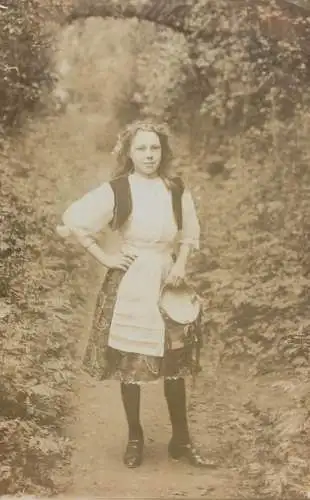 Tambourine girl instant photo postcard