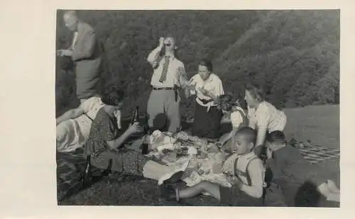 Anonymous persons picnic vintage instant photography social history dated 1937