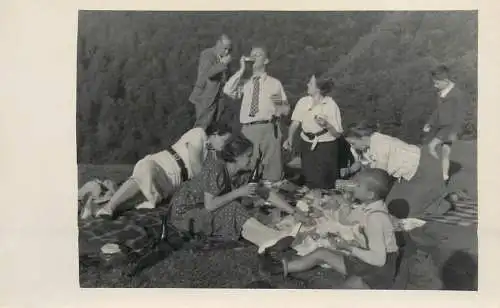 Anonymous persons picnic vintage instant photography social history dated 1937