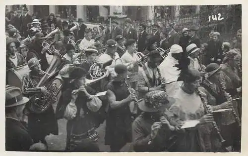 Parade musical band to identify vintage photo postcard