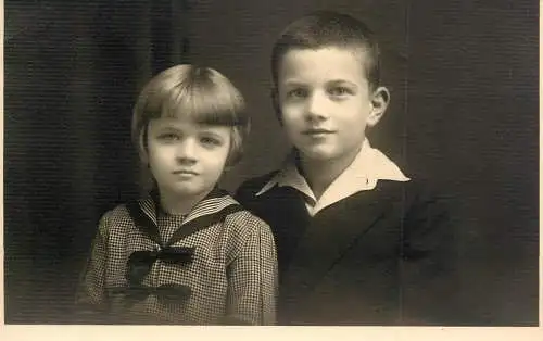 Children portraits vintage souvenir photo postcard 1934