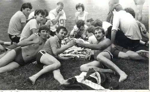 Social history souvenir photo group of people picnic