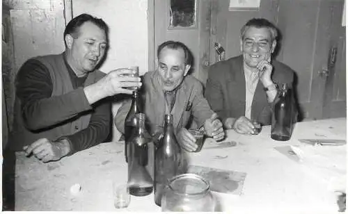 Social history souvenir photo group of men cheers alcohol