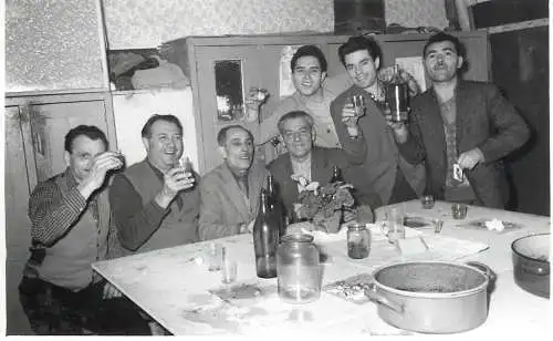 Social history souvenir photo group of men cheers alcohol