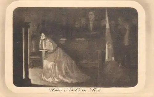 Fine art postcard painting when a girl's in love