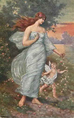 Fine art postcard painting Kranzle flora le printemps