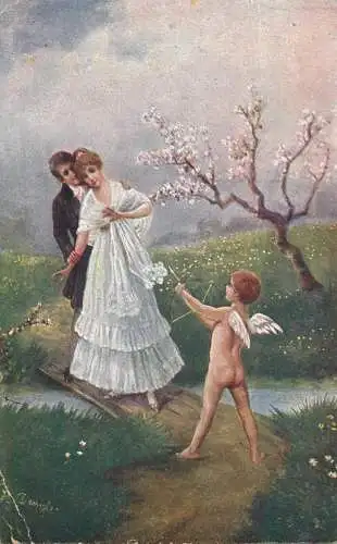 Fine art postcard painting Szelma amor