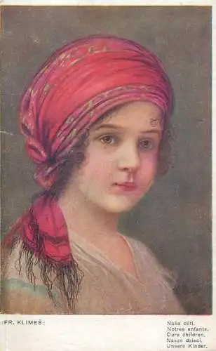 Fine art postcard painting Fr. Klimes ours children