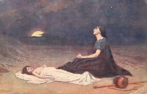 Fine art postcard painting prof. E. K. Hager and Ismaet in the desert