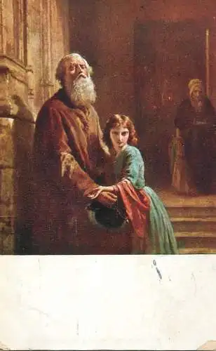 Fine art postcard painting Dyckmans the blind beggar