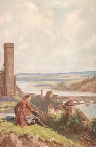 Fine art postcard painting K. Schultheiss despedida