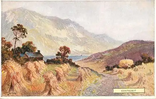 Fine art postcard painting Erntezeit landscape