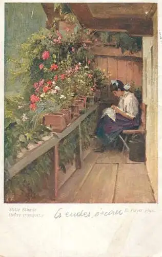 Fine art postcard painting Stille Stunde heure tranquille E. Payer