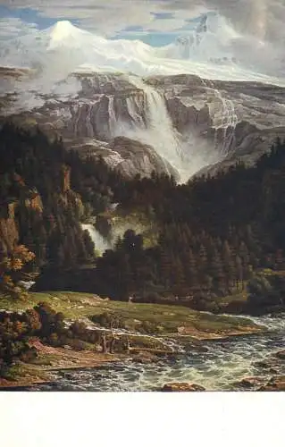 Fine art postcard painting J.A. Koch der Schmadri Wasserfall im Lauterbrunner Tal