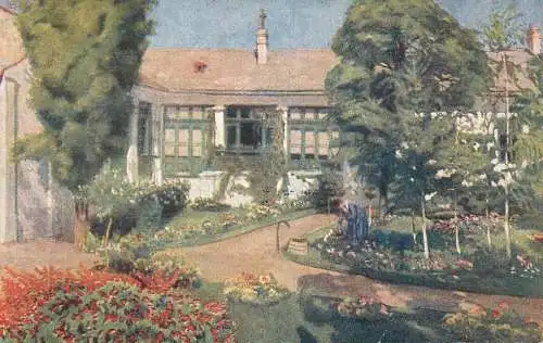 Fine art postcard painting Kleh viragos udvar Blumenhof