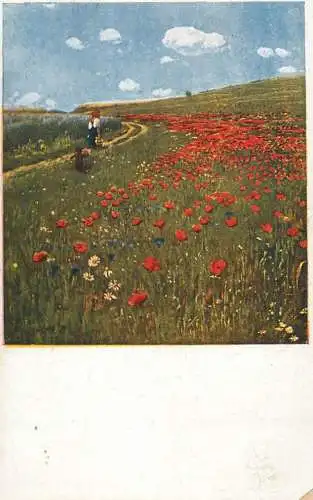 Fine art postcard painting Szinyei Merse Mohnfeld