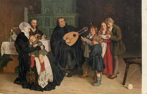 Fine art postcard painting Spangenberg Luther und die Seinen