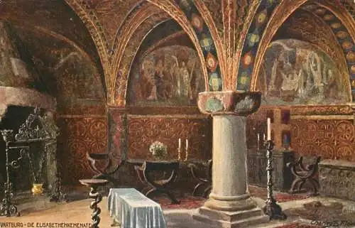 Fine art postcard painting Wartburg die Elisabethenkemenate