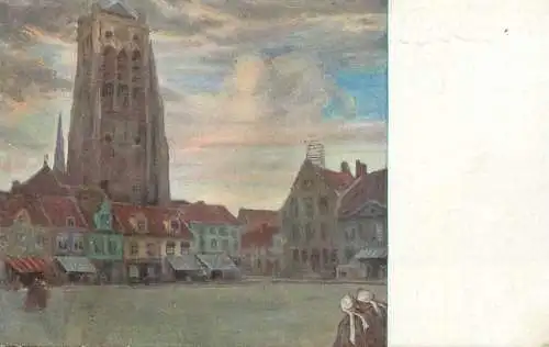 Fine art postcard painting Yperni dom kathedrale in Ypern