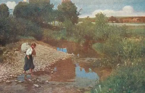 Fine art postcard painting Szinyei Merse Parak der Bach