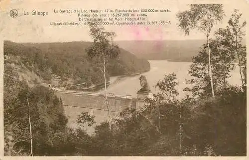 Postcard Belgium Gileppe dam lion statue
