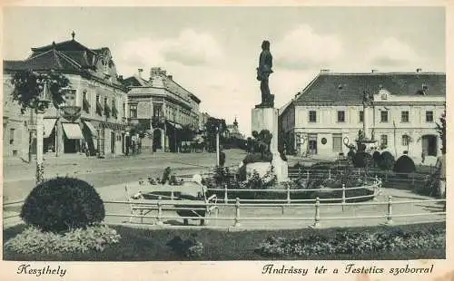 Hungary Keszthely Andrassy square with Festetics Gyorgy statue monument