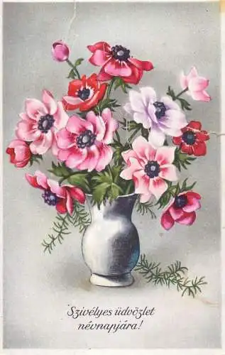 Postcard flowers heart eases vase