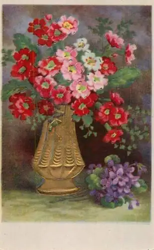 Postcard flowers heart eases vase