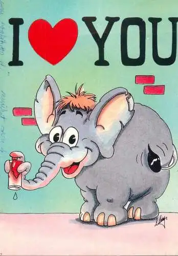 Postcard humour card I love You elephant