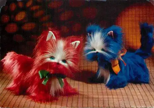 Postcard animals cats painted red and blue