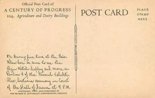 USA Chicago 1933 International Fair Agriculture and Dairy Buildings