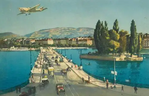 Switzerland Geneve Pont du Mont-Blanc et Ile J.J. Rousseau