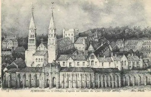 France Abbaye de Jumieges d'apres un dessin de 1702